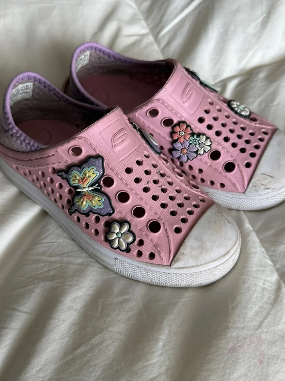 Skechers |Pink Slip-On |Kids Water Shoes with Flower & Butterflies|Girls Size 11